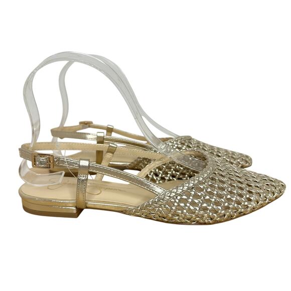 Jessica Simpson Pointed Toe Weave Braided Slingback Flats Gold Womens Size